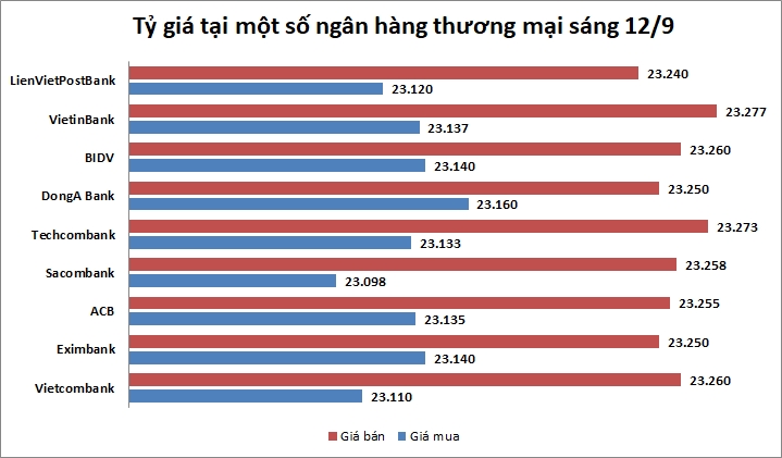 Tỷ giá ngày 12/9: Không nhiều biến động