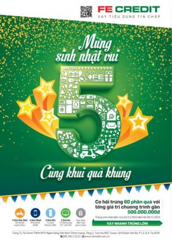 FE Credit khuyến mãi tưng bừng nhân dịp sinh nhật tròn 5 tuổi