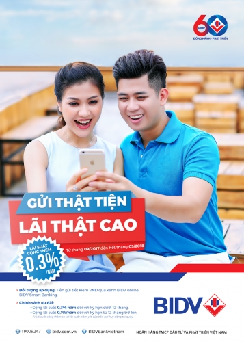 BIDV ưu đãi lãi suất cho khách hàng gửi tiền online