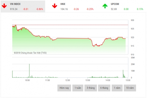 Chứng khoán chiều 19/12: Diễn biến xấu, VN-Index mất mốc 920 điểm