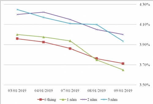 Thị trường TPCP ngày 9/1: Lãi suất thực hiện tăng duy nhất kỳ hạn 3-5 năm