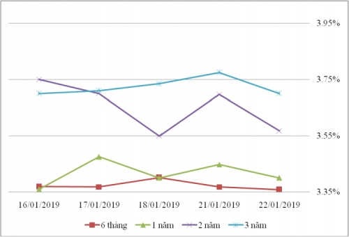 Thị trường TPCP ngày 22/1: Lãi suất thực hiện đa số kỳ hạn tăng