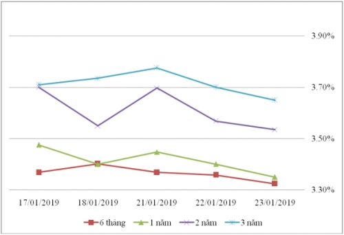 Thị trường TPCP ngày 23/1: Lãi suất thực hiện kỳ hạn 3-5 năm và 10-15 năm tăng đột biến