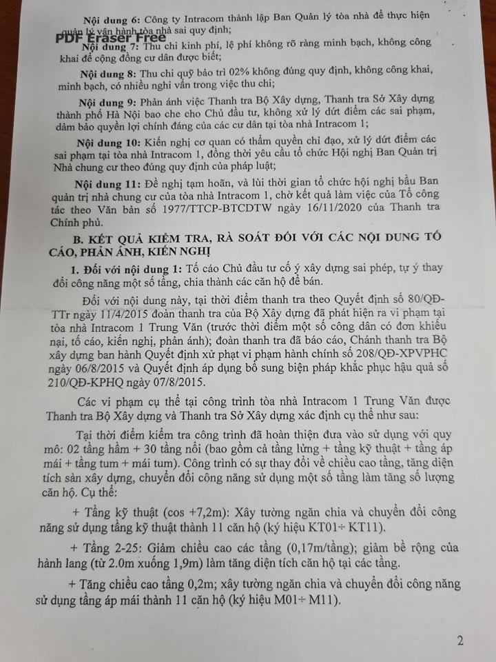 Lộ nhiều sai phạm tại chung cư Intracom 1 Trung Văn lo nhieu sai pham tai chung cu intracom 1 trung van