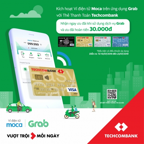 Ví điện tử Moca trên ứng dụng Grab liên kết với Techcombank Ví điện tử Moca trên ứng dụng Grab liên kết với Techcombank