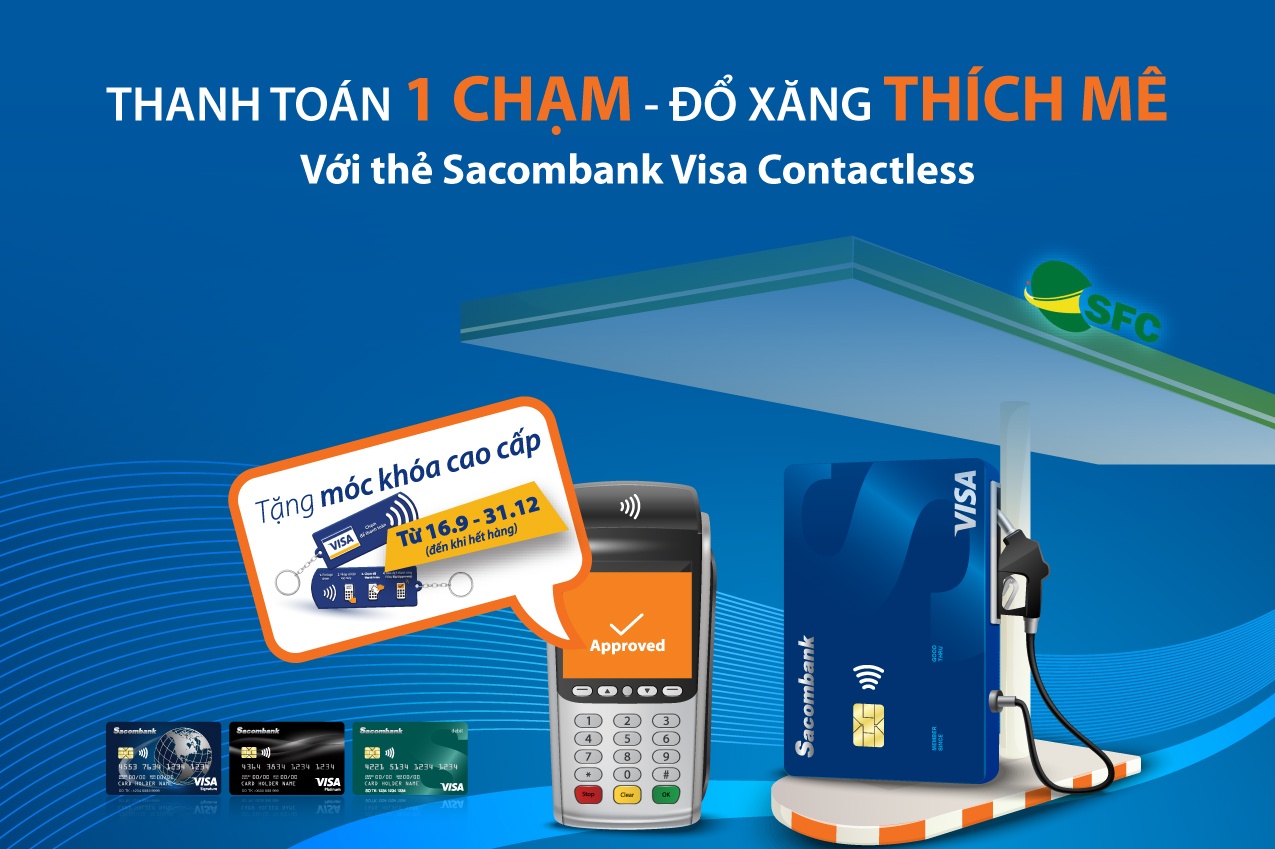 Sacombank thí điểm thanh toán chạm tại trạm xăng SFC sacombank thi diem thanh toan cham tai tram xang sfc