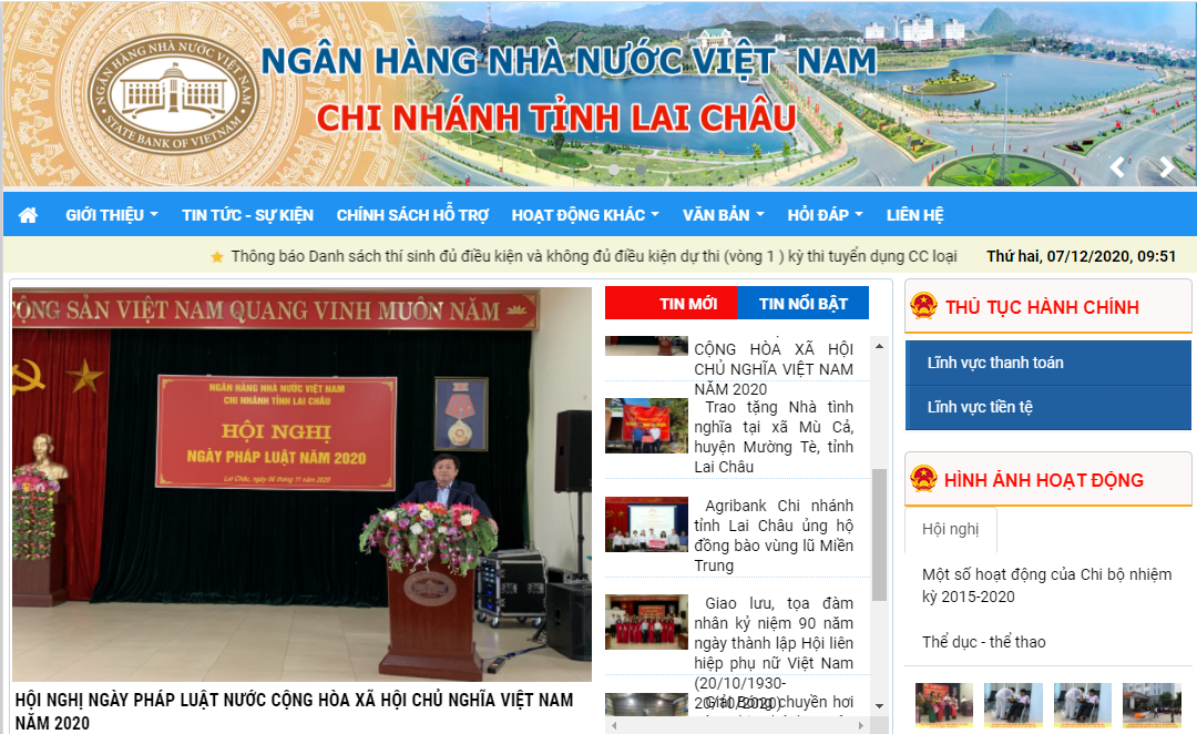 Trang thông tin điện tử NHNN Chi nhánh tỉnh Lai Châu chính thức đi vào hoạt động
