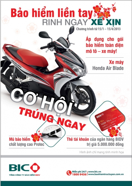 BIC: Mua bảo hiểm xe máy, trúng thưởng Honda AirBlade