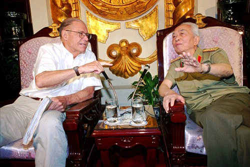 [Caption]Mr. McNamara exchanging recollections of the Vietnam War with his past foe, Gen. Vo Nguyen Giap, in 1997.
