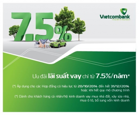 Vietcombank cho vay mua nhà, ô tô lãi suất chỉ từ 7,5%
