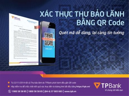 TPBank cung cấp xác thực thư bảo lãnh bằng QR code