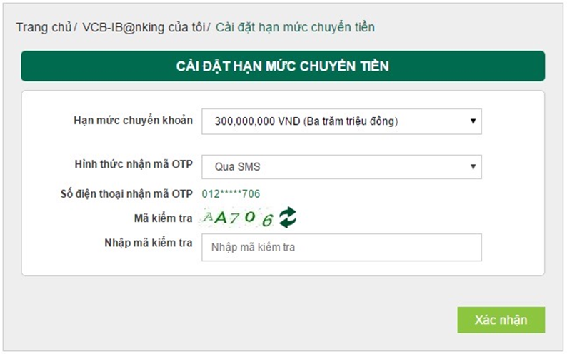Thao tác đơn giản để nâng hạn mức chuyển tiền trên internet banking tu nang han muc chuyen tien tren internet banking tai sao khong